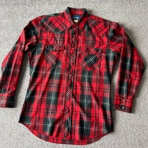 Vintage 70's Wrangler Plaid Pearl Snap Western Wear Button-up Shirt Size Medium